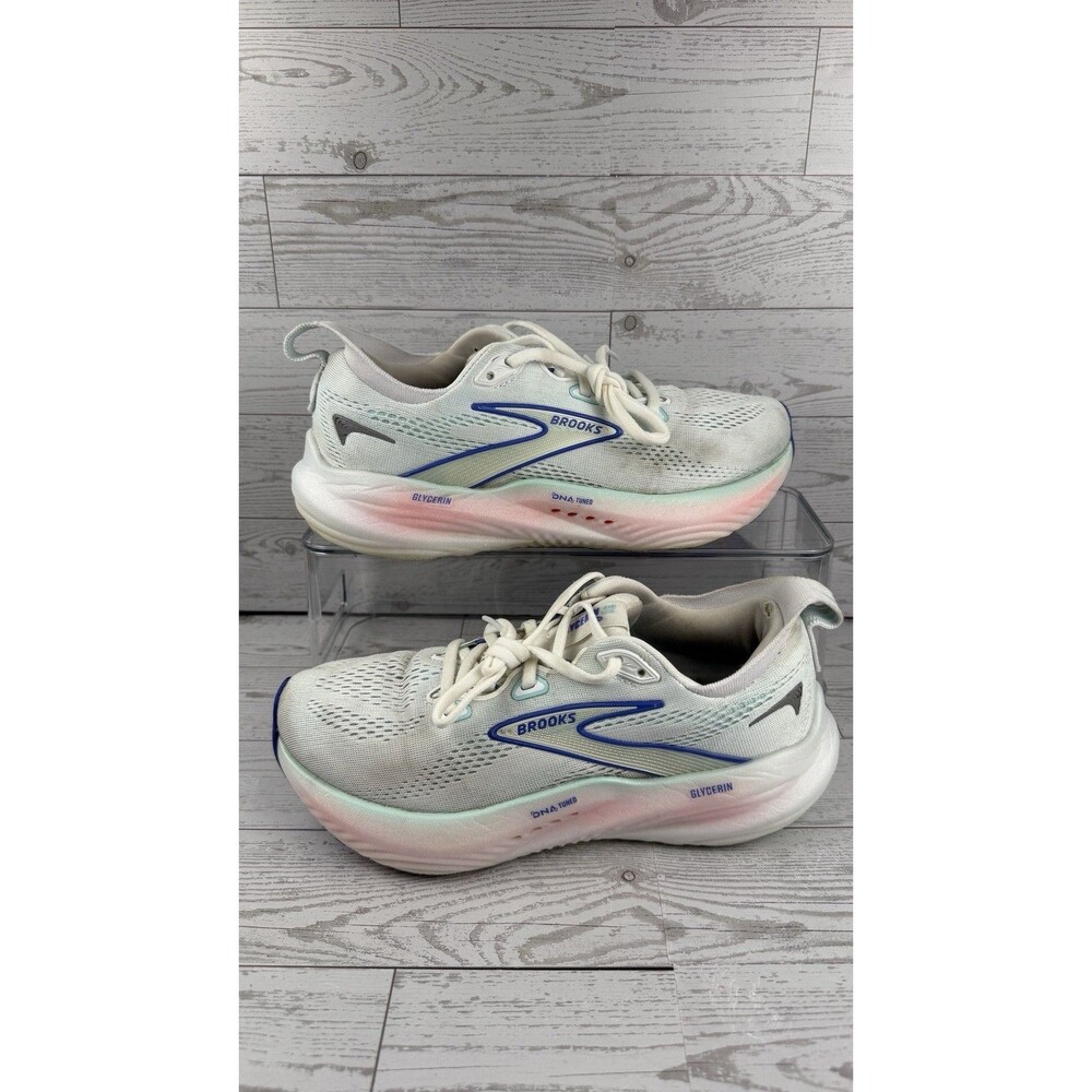 Brooks Glycerin GTS 22 Shoes Women Sz 7.5 White Limpet Shell Blue Running #556